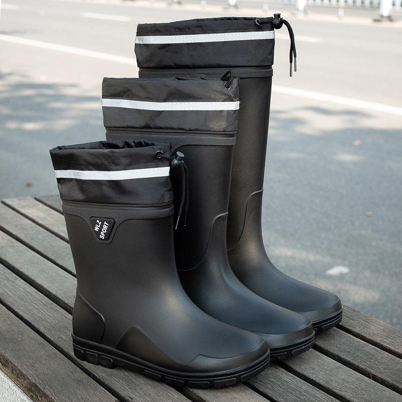 Новые утолщенные дождевые ботинки мужские короткие непромокаемые ботинки с нескользящей подошвой износостойкие средней высоты теплые ботинки резиновые ботинки