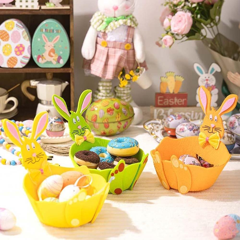 Металлическая Фетровая Корзина-Кролик Вырезанная Пасхальная Коробка для Хранения Домашний Декор Украшения Кролик Конфетница Шоколад