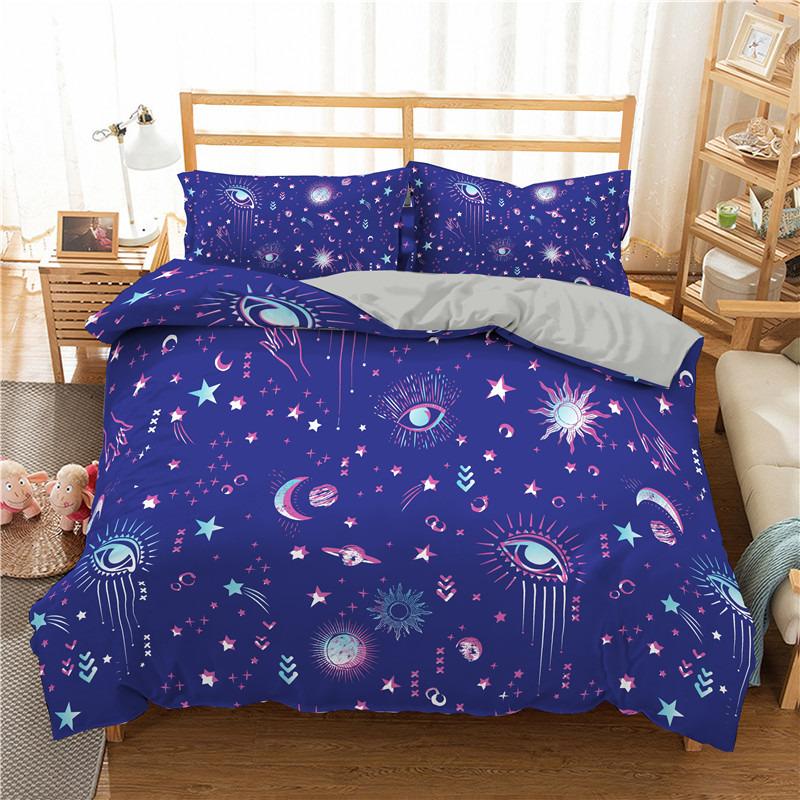 3D Geometric Bedding Set Bohemian Style Sun Eye Star Floral Wing Abstract Pattern Print Duvet Cover Microfiber King Quilt Cover