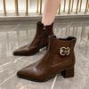 Модные женские сапоги осень/зима, квадратный носок, высокие каблуки, ботинки челси, женская обувь, ретро-ботинки с пряжкой на ремне