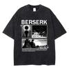 Berserk Гатс и Гриффит Сцена Затмения Панели Манги Винтажная Стирка Аниме Футболка, Унисекс Темное Фэнтези Фанаты Манги Уличная Одежда Футболка, 100% Хлопок Повседневная