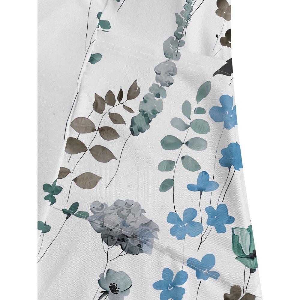 Ladies Casual Dress - Floral Flower Pattern Print - Crew Neck Short Sleeve Pocket Long Dress