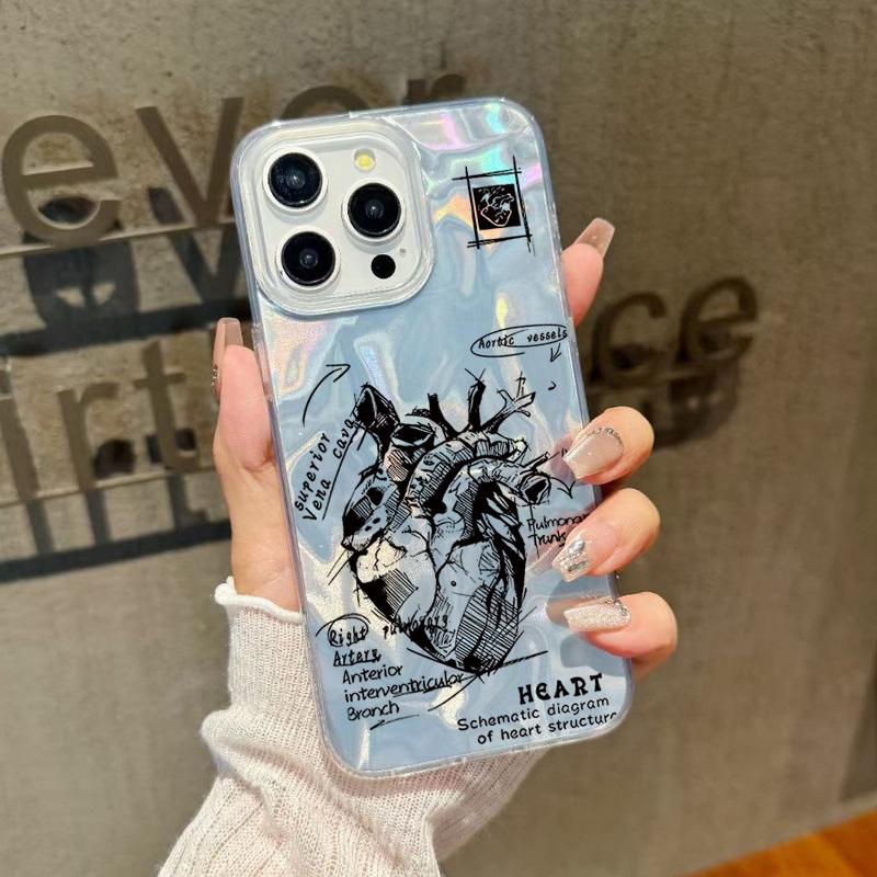 Heart Pattern Sparking Glitter Phone Case For iPhone 16 Pro 15 Pro Max 14 13 12 11 TPU Clear Soft Edge Shockproof Hybrid Hard PC Bumper Cover