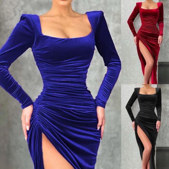 Женские нижние юбки больших размеров, вечернее платье с высоким разрезом и квадратным вырезом, плиссированное банкетное платье с прямым углом и плечами для вечеринок