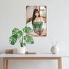 Hisun Tin Sign HD Metal Tin Sign Gorgeous Asian Model in Green OffShoulder Sweater Retro Metal Wall Art for Home Decor x Inch