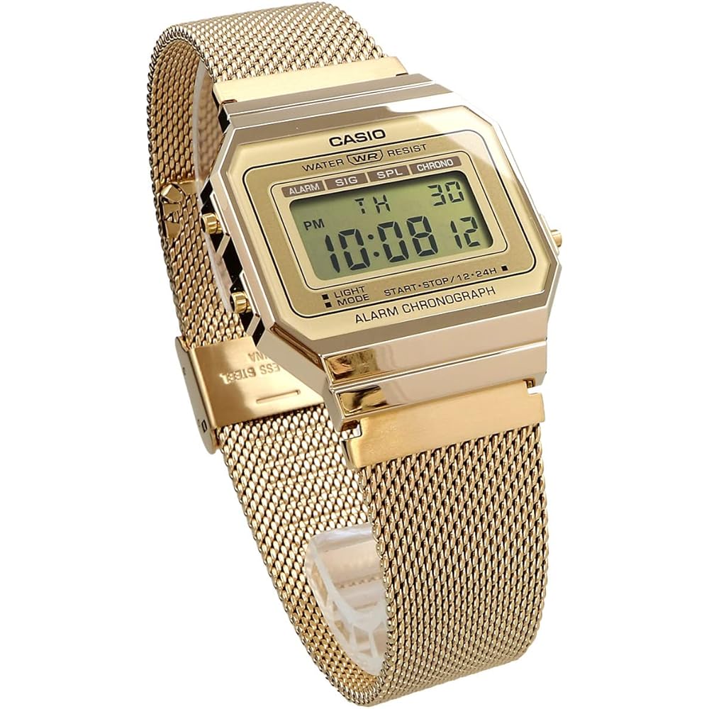 Casio A700WMG-9A Digital Watch Gold Mesh Band Unisex Kids Date Display
