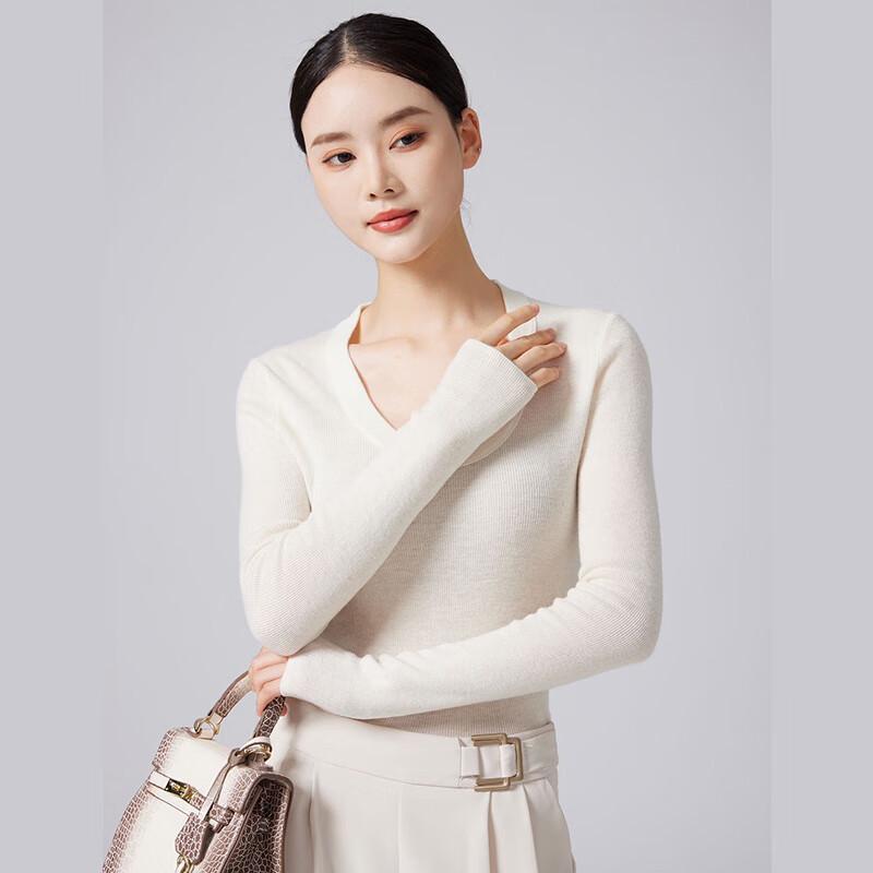 Fengxun Women's 100% Pure Wool Slim Fit Long Sleeve U-Neck Sweater