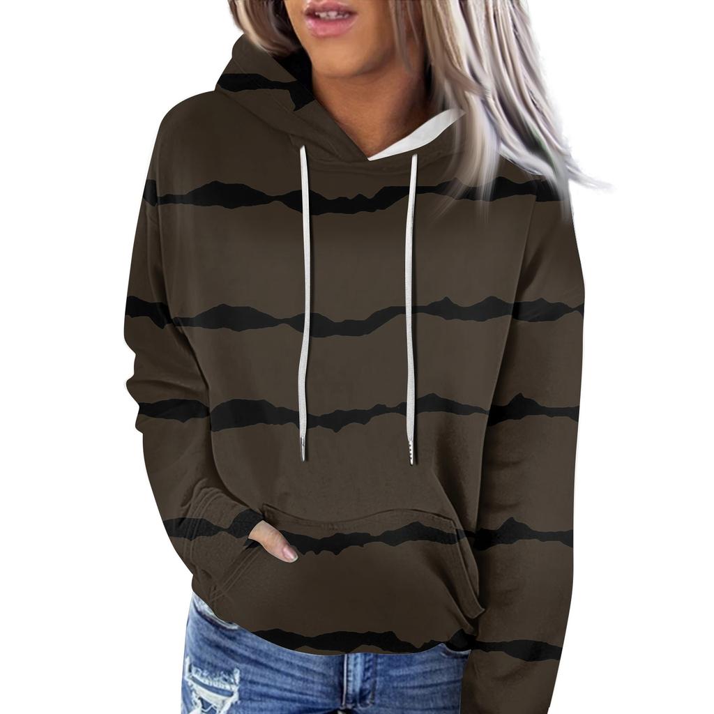 Женская модная повседневная толстовка с длинным рукавом и полосатым принтом