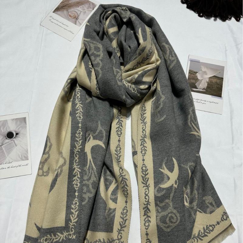 New Xiangyun Swallow Jacquard Warm Shawl for Women Autumn and Winter Thickened Warm Double Sided Different Color Scarf