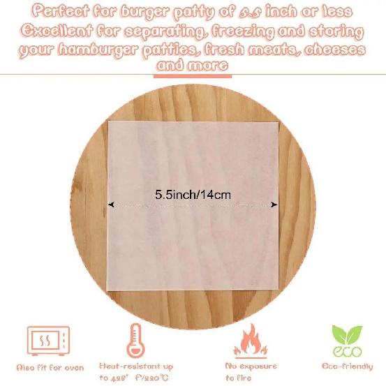 100Pcs 5.5inch/14cm Hamburger Patty Paper Round Wax Paper Sheet Square Parchment Paper for Burger Press Baking Cake Separate 1