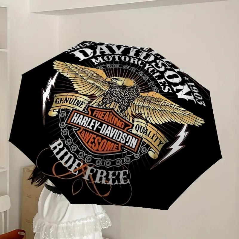1 шт. Авто-милый зонт Harley Davidson | Портативный складной, 8 ребер, ручное открытие, милый Хэллоуинский и Рождественский подарок для улицы, повседневный аксессуар, прочный C