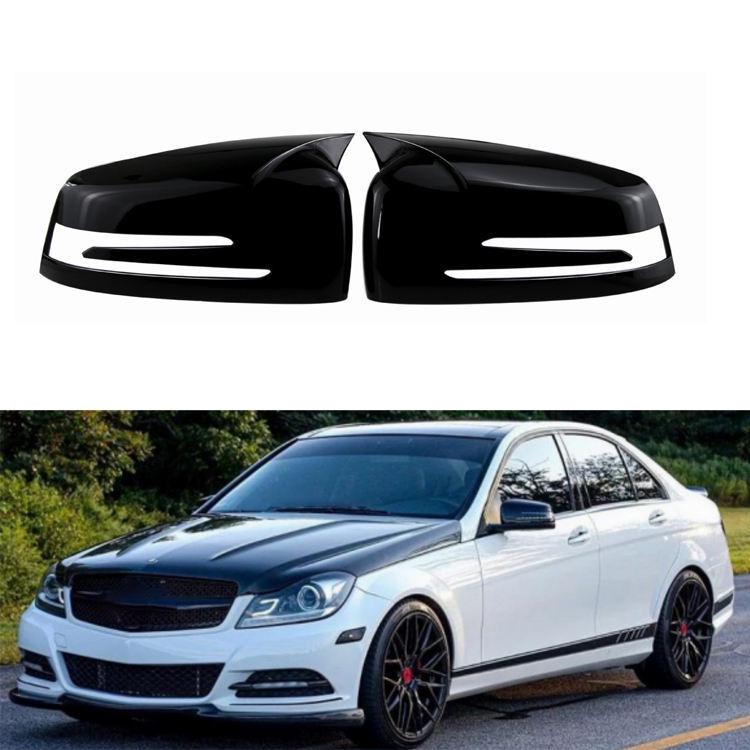 Черная глянцевая накладка на зеркало заднего вида в стиле "бычьи рога" для Mercedes C-Class W204/W176/W212 2007-2014 годов.