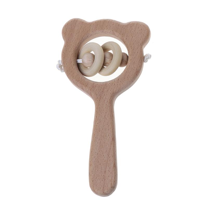 Baby Beech Wooden Rattle Teethers Montessori Toys Wooden Baby Rattle Teether