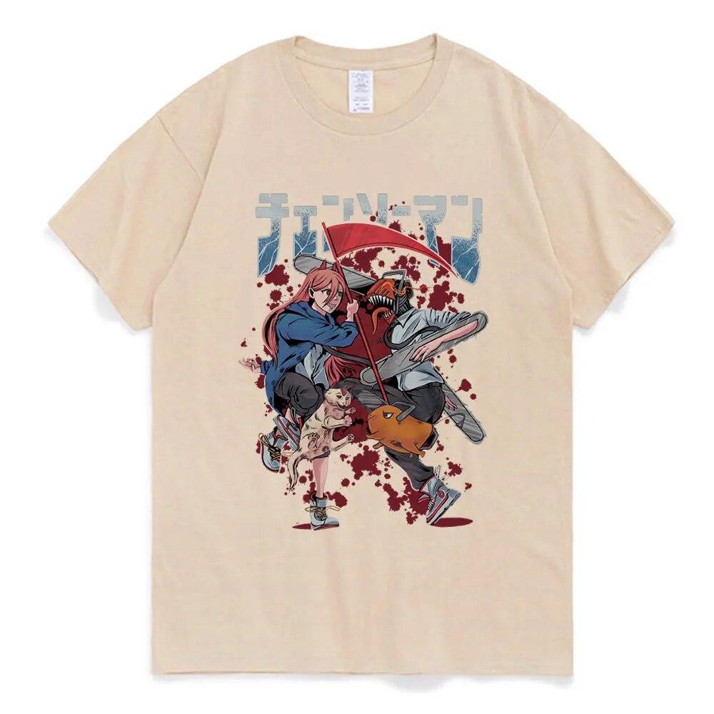 Japanese Anime Chainsaw Unisex T-shirt Unisexga Makima Power Denji Pochita Graphic Print T-shirts Unisex Oversized Streetwear Tees