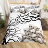 Halloween Duvet Cover Sugar Skull Head Bedding Set Queen/Full Size, Spooky Scary Bats Skeleton Comforter Cover For Teens Youth
