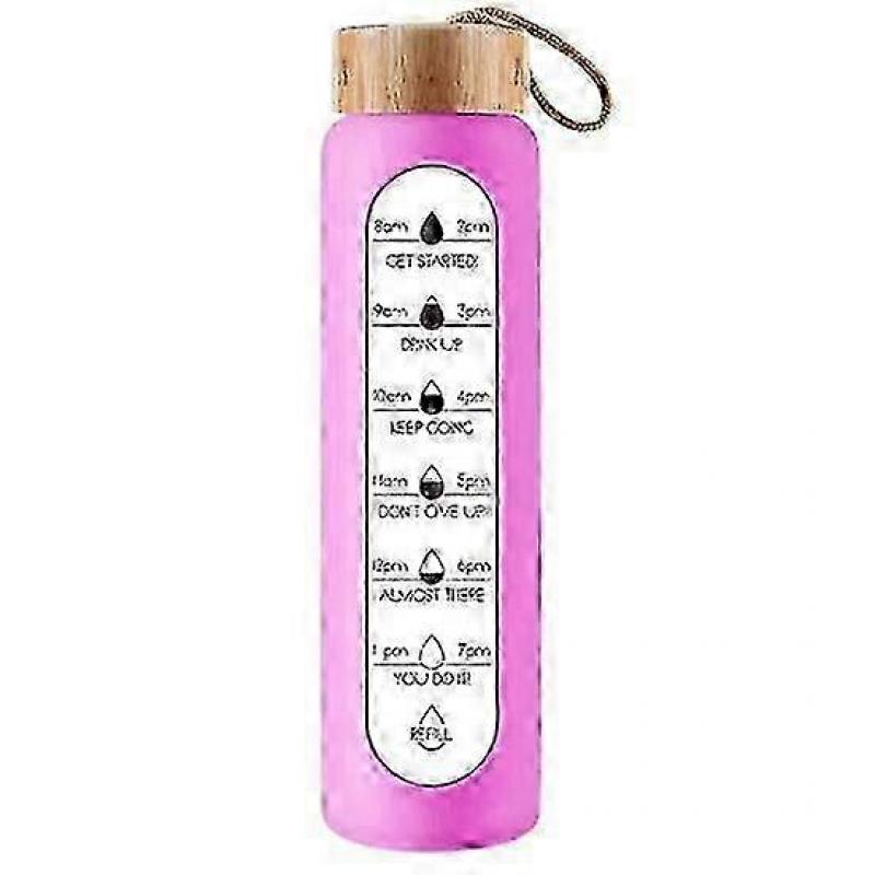 Yousheng 1000ML Water Bottle Wide Mouth Leak Proof High Borosilicate Glass Motivational Water Bottle with Sleeve for Home Gym Office White