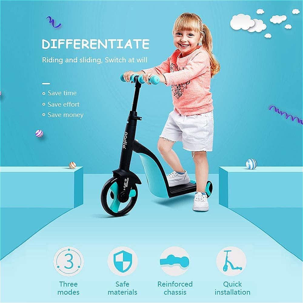 3 Wheel Scooter for Kids One-click Transformation 3 In 1 Tricycle Balance Bike Toys with Large PU Front Wheel P Gear System