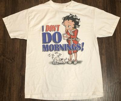Винтажные белые футболки унисекс I Dont Do Mornings Betty Boop A1220 2002 года