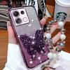 3D Butterfly Phone Holder Bead Bracelet Glitter Plating Case for Xiaomi Redmi Note 13 Pro Plus 4G 5G Back Cover