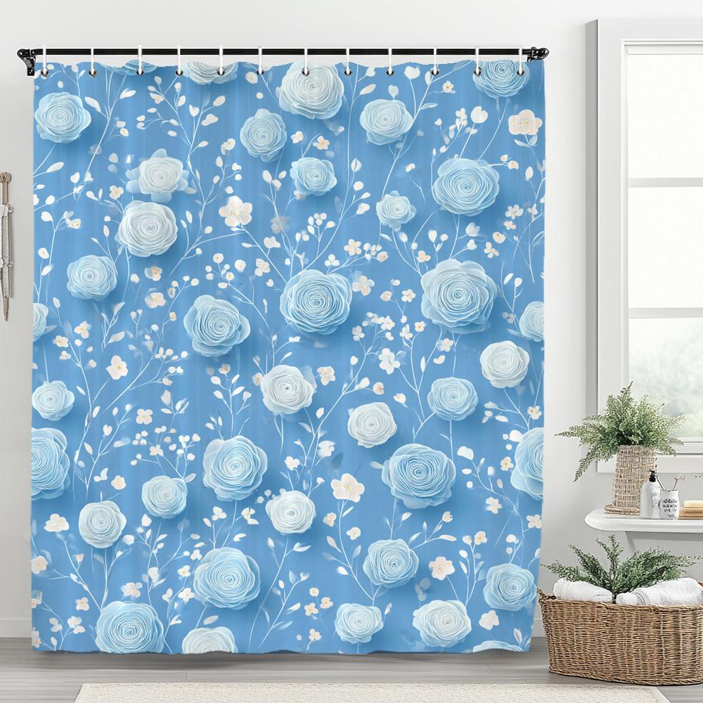 Light relief oil painting texture white small flower shower curtain, bathroom decorative shower curtain,Home Curtain with Hooks