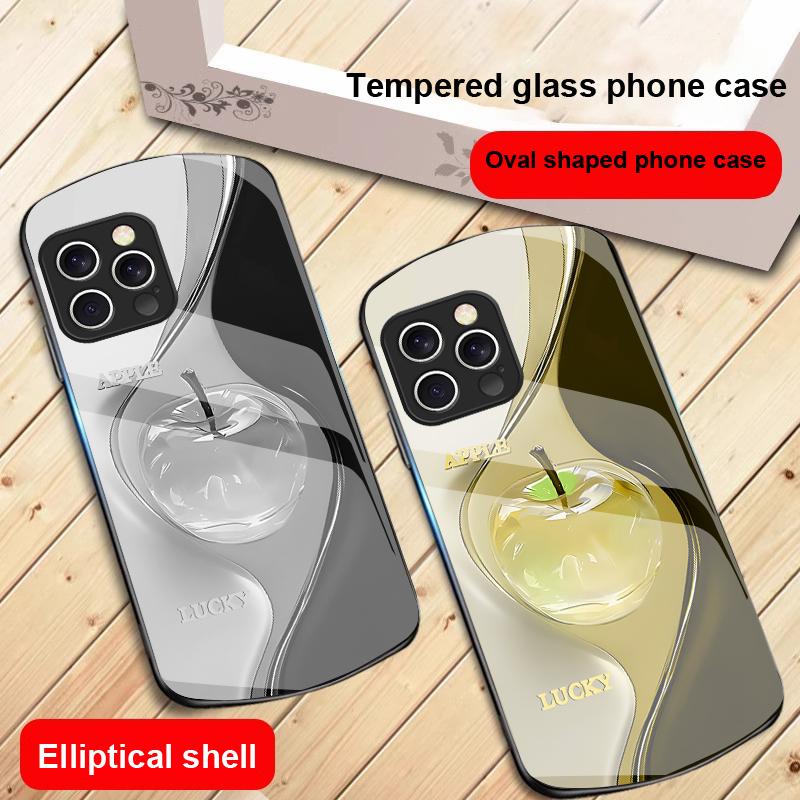 Градиентный кристальный яблочный чехол для iPhone 16 15 14 13 Plus 12 mini 11 Pro Max XR Xs Max X 7 8 6 6S 2022 20 Эллиптический стеклянный чехол для телефона