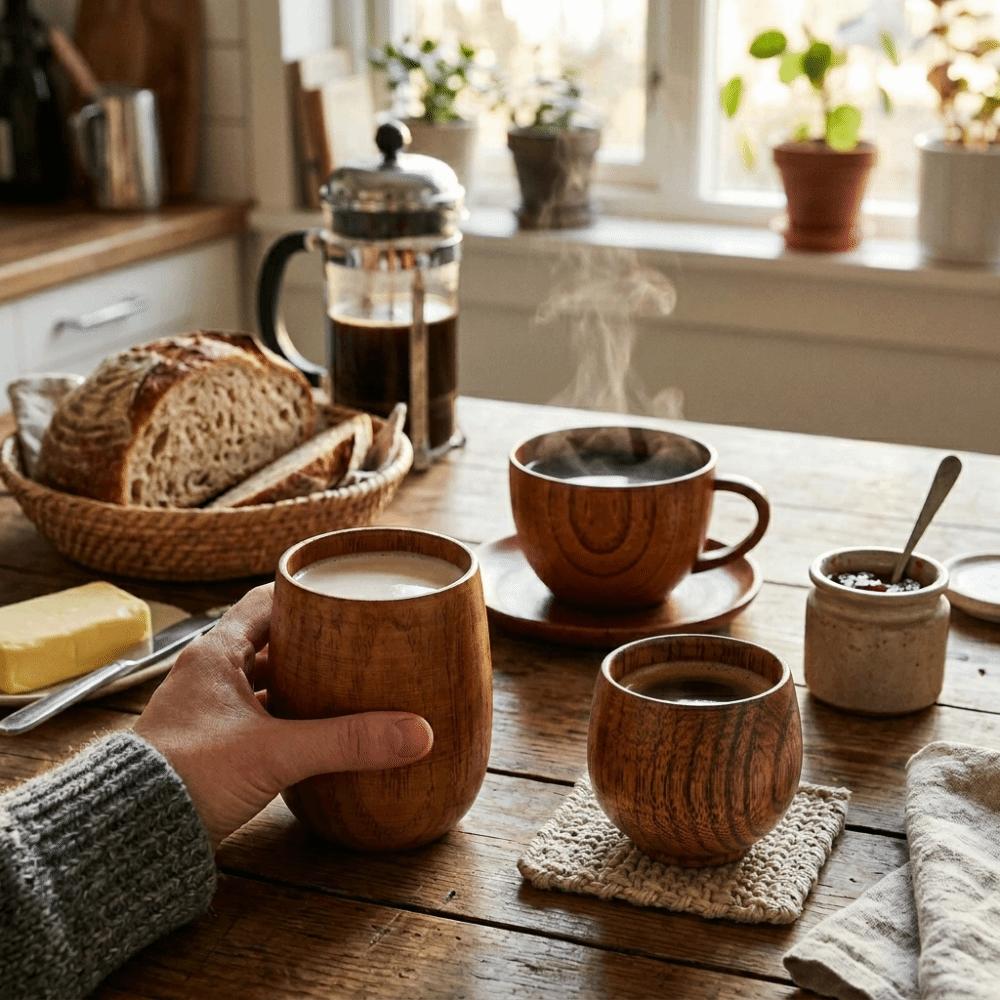 With Handhold Coffee Cup Heat Resist Beer Glass Light Weight Wooden Mug Daily Drinking