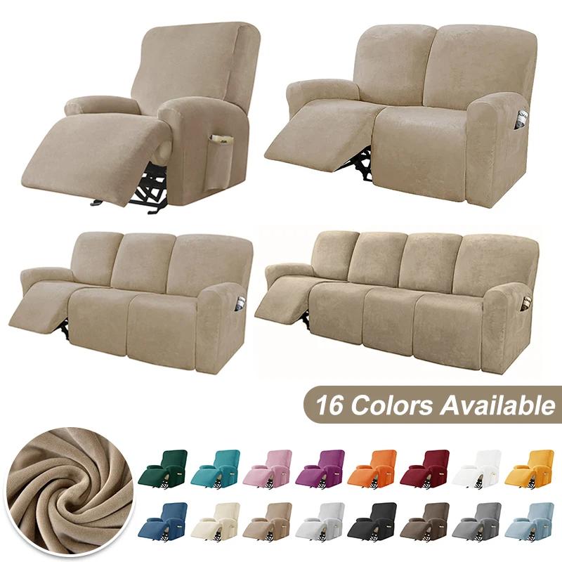 1 2 3 4 Seater Velvet Recliner Sofa Cover Split Design Relax Sofas Slipcover Lounge Armchair Covers with Side Pocket Home Decor