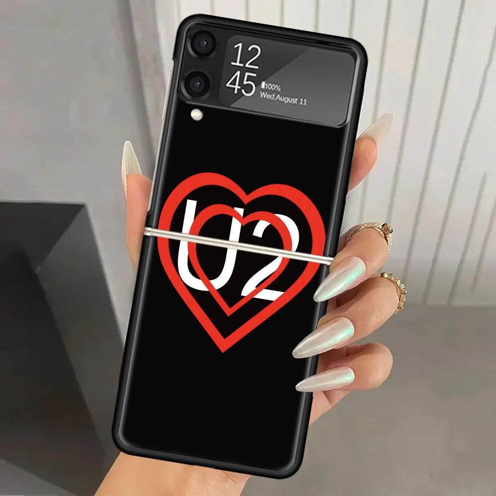 Band U-U2 Rock Hard PC Phone Case For Samsung Galaxy Z Flip 7 6 5 4 3 Black ZFlip7 ZFlip6 Flip5 Flip4 Flip3 5G Print Cover