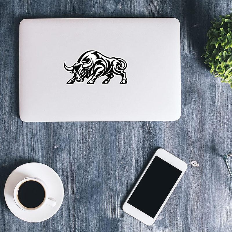 5.5inch Abstract Black Bull Car Sticker, for Cars Trucks Windows Laptops Water Bottles Tumblers Helmets Coolers, Waterproof Vinyl Decal,