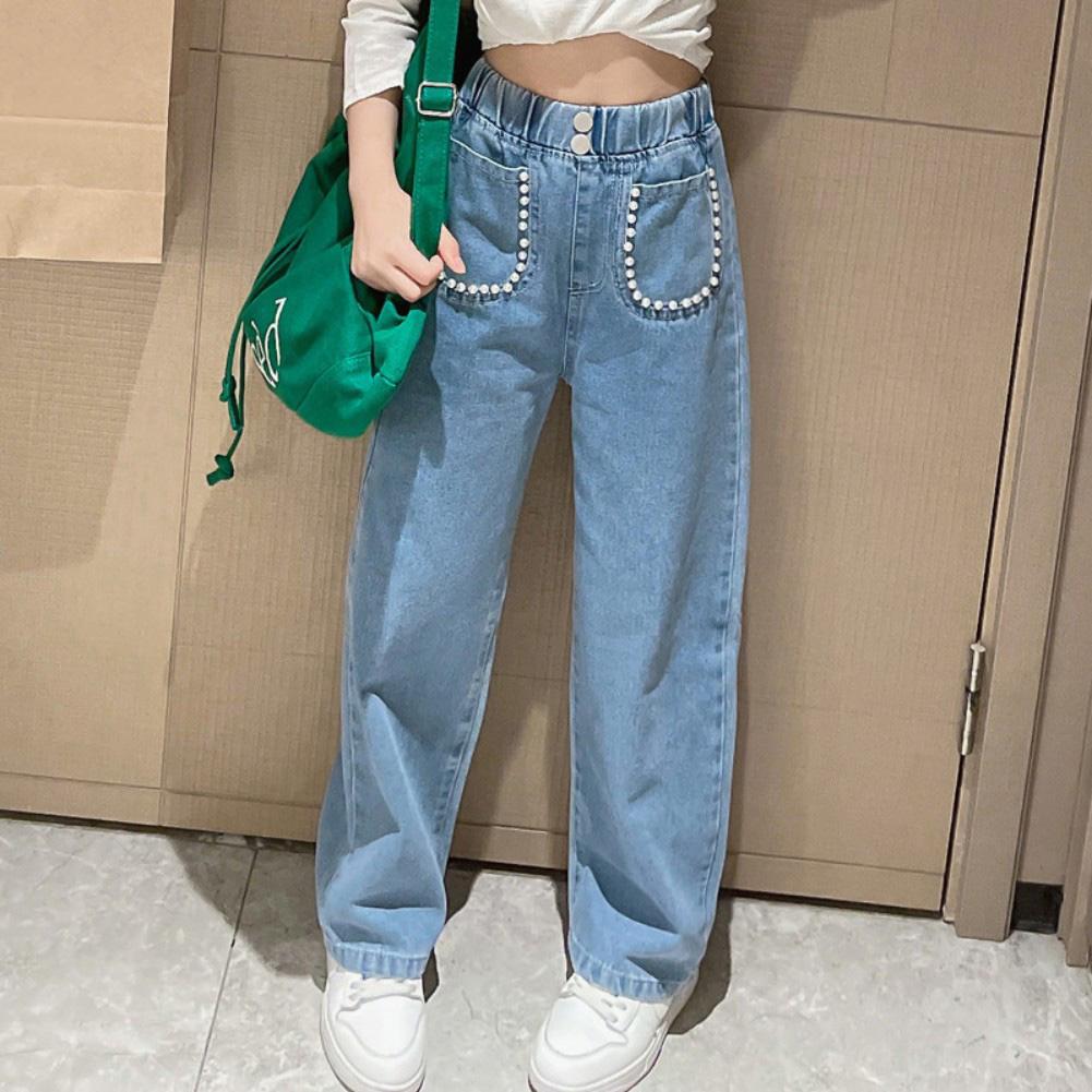 Джинсы для девочек, брюки, широкие джинсовые детские брюки для маленьких девочек