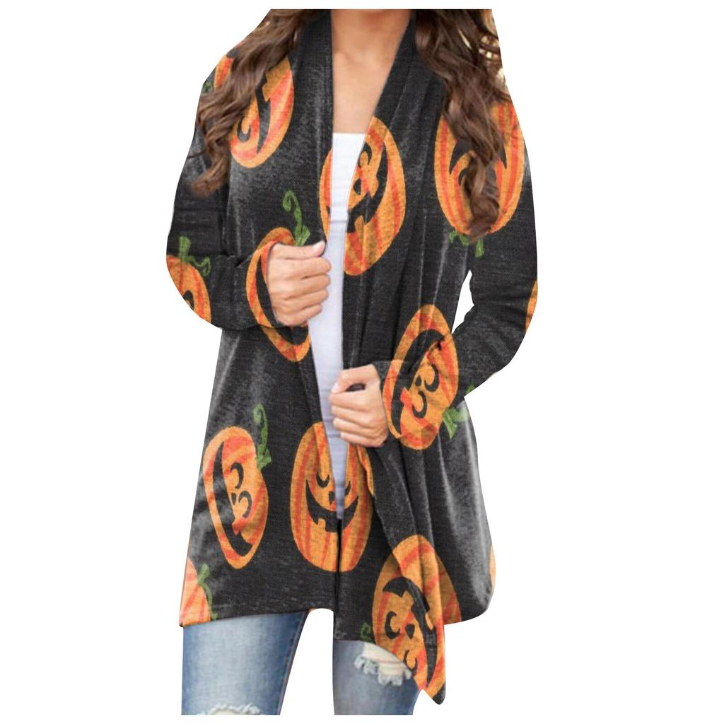Fashion Women's Halloween Animal Cat  Print Long Sleeve Cardigan Jacket
