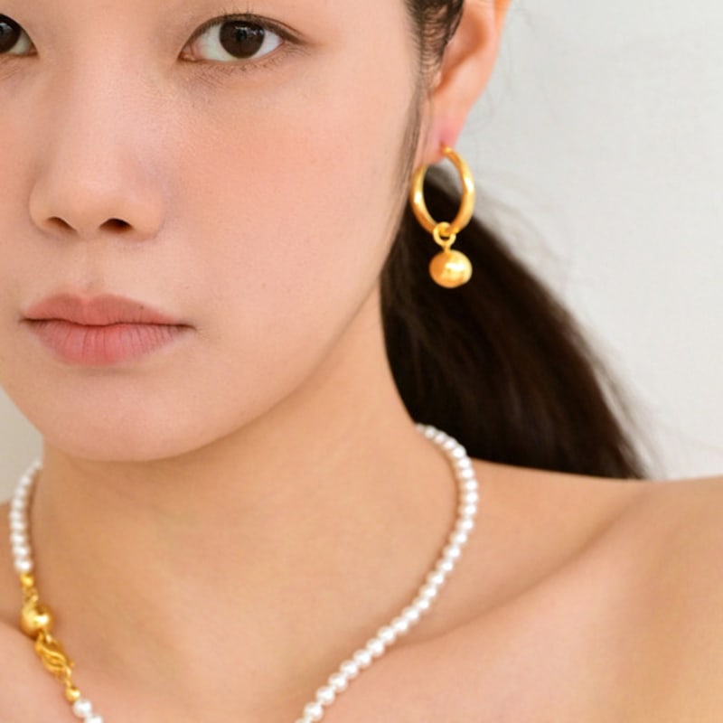 LAYERMOOD 24 Gold two way ball ring Earring -silver925