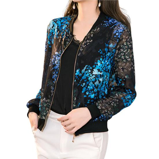 Женское бейсбольное пальто с принтом, защита от солнца, молния, тонкий воротник-стойка, солнцезащитный крем на молнии, цветные эластичные манжеты, женское пальто для дома