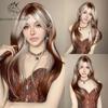 Long Brown Blonde Straight Synthetic Wigs with Bangs Daily Party Cosplay Wigs for Women Heat Resistant Fiber Hair