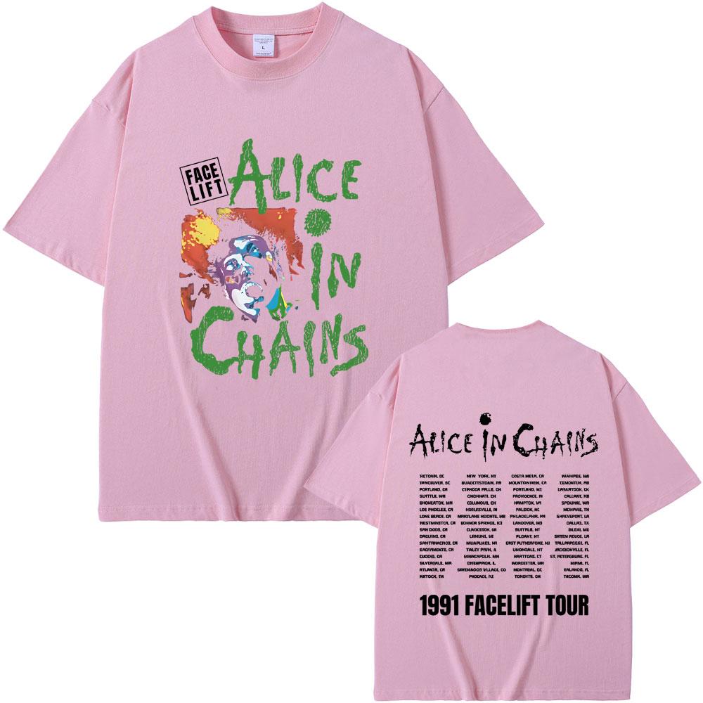 Rock Band Alice in Chains Face Lift Tour 1991 Tshirt Unisex Women Punk Casual Oversized Tshirt Tops Male Fashion Pure Cotton Tees