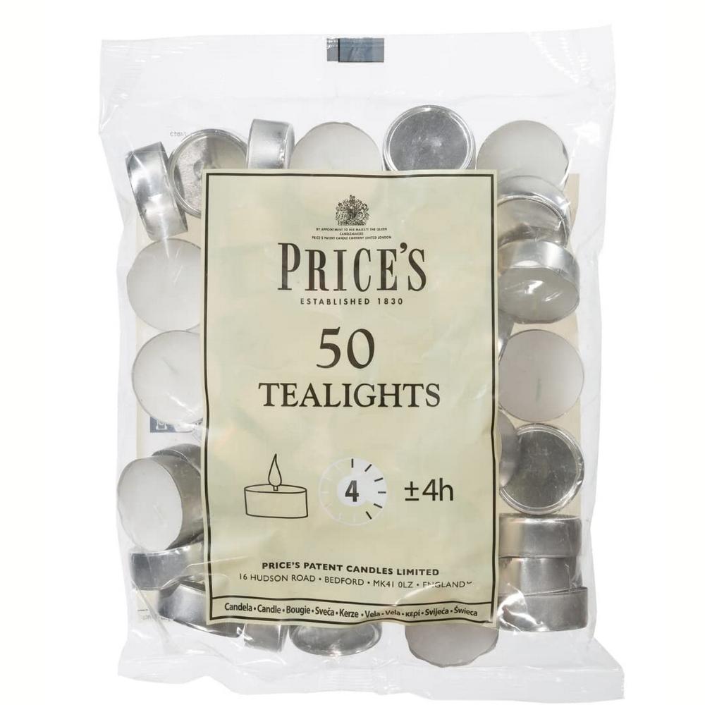 Prices White Tealights 5hr 50pk