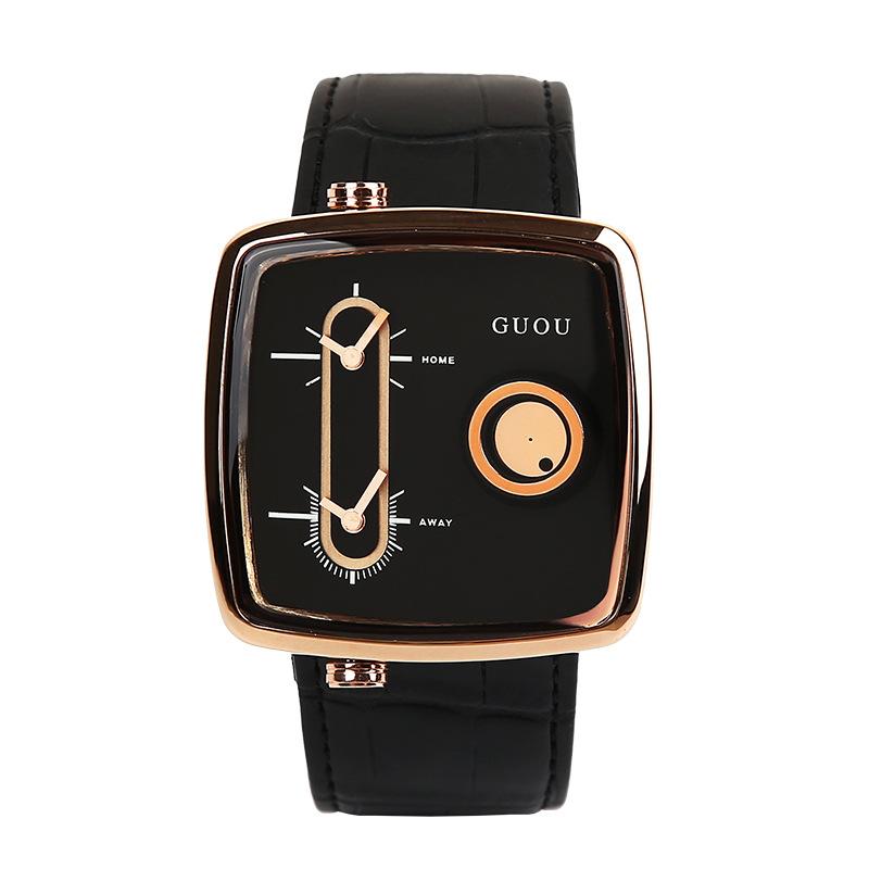 Мужские часы с двойным механизмом, модные мужские кварцевые часы, наручные часы из воловьей кожи для мужчин