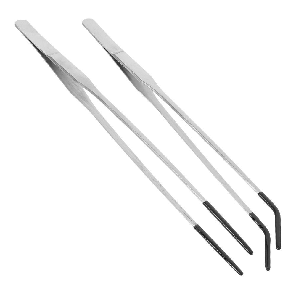 2 шт. Аквариумные пинцеты для кормления из нержавеющей стали 27 см Нескользящие щипцы для кормления рептилий с резиновой головкой Ослепительные инструменты-клипсы для аквариума