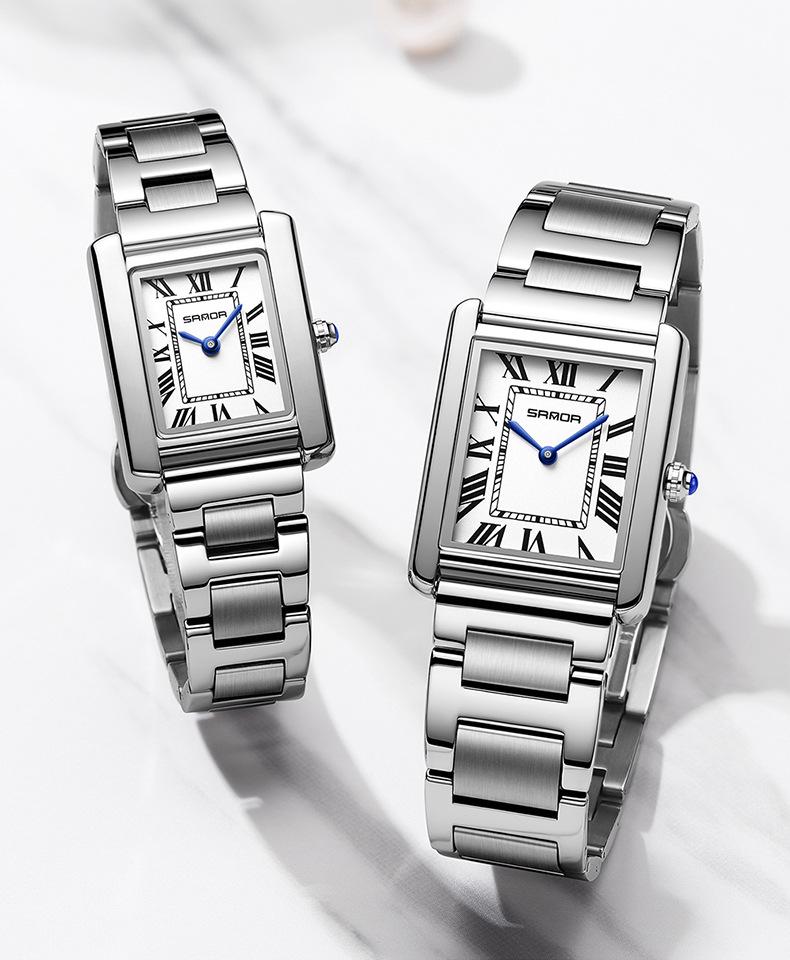 Женские кварцевые часы Sanda, маленький циферблат, римские цифры, модные водонепроницаемые прямоугольные, парный дизайн.