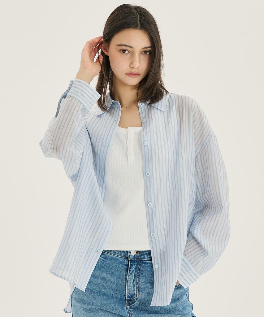 MIND BRIDGE WOMEN [W] Sheer Stripe Oversized Shirt - 3 Colors