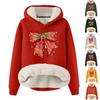 Women's Fashion Hooded Christmas Bowknot Printed Plush Warm Loose Pullover Sweatshirt