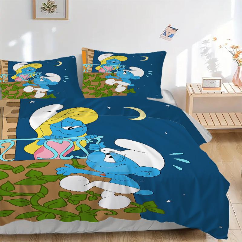 Moonlit Smurf Romance Print 3Pcs Bedding Setduvet Cover With 2 Bedropillowcase Home Birthday Gift