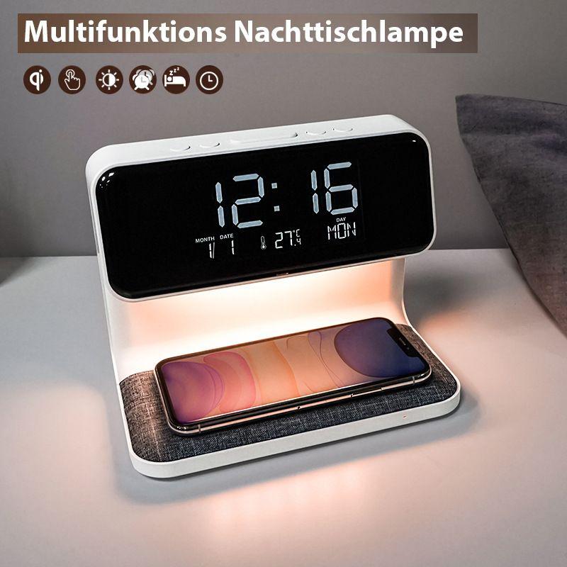 Creative 3 In 1 Bedside Lamp Wireless Charging LCD Screen Alarm Clock Wireless Phone Charger For Iphone Wireless Charger Pad Stand