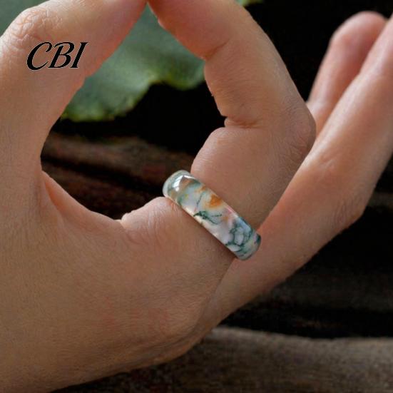 Hypoallergenic Finger Ring Faux Natural Moss Agate Ring, Fake Gemstone Statement Healing Nature Inspired Jewelry Stone for Men Women Band