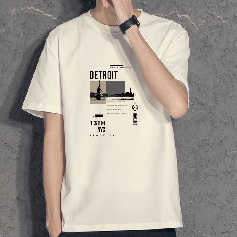 Summer Men's Short-sleeved T-shirt Trendy Fashion Loose All-match Printed Men's Top T-shirt