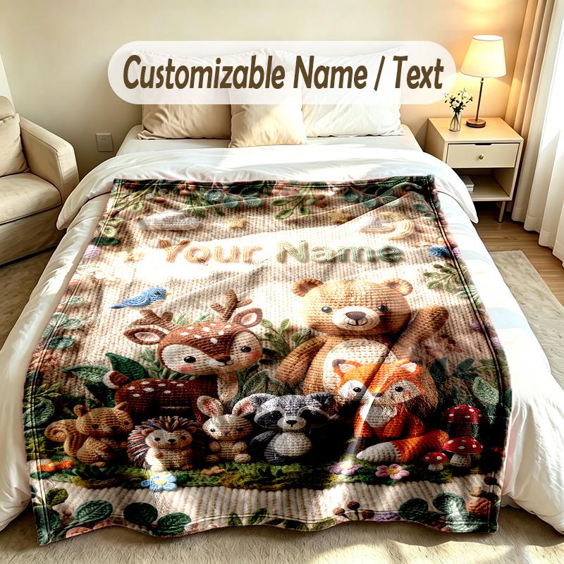 Forest Nature Theme Custom Blanket Personalized Name & Text Customized Soft Warm Throw Blanket Home Decor