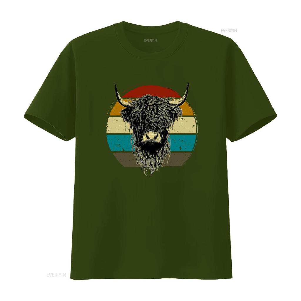 Unisexs Scottish Highland Cow Cattle Hairy Retro For Lovers T Shirt Black Vintage Washed Stretched Stylish Fashion Vintage