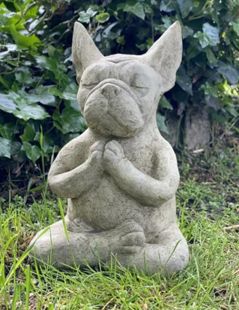 Yoga Pose Meditation Dog Resin Statue Ornaments Waterproof Prayer Zen French Bulldog Sculpture Crafts Garden Decoration Figurine