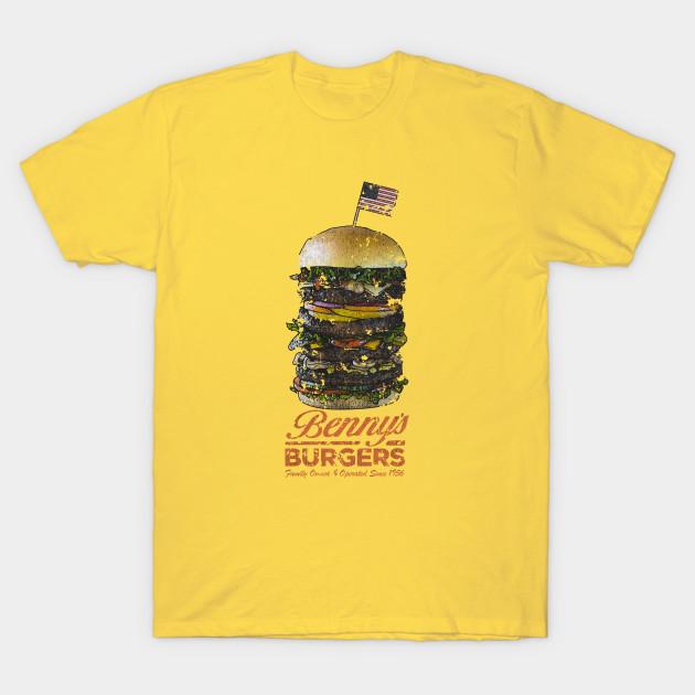 Мужская черная футболка с принтом Benny'S Burgers Винтажная Печать на трансферной бумаге без вырезания Хлопковая футболка