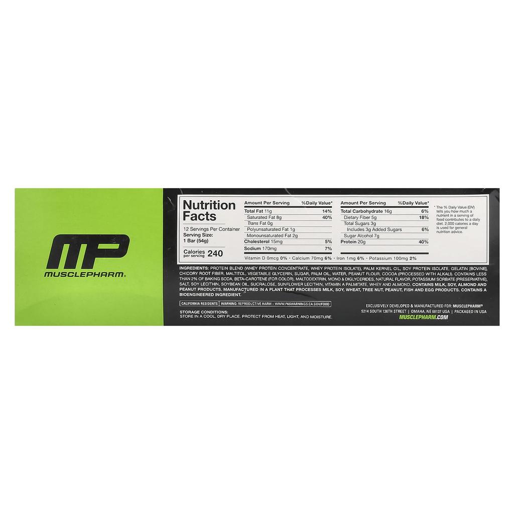 MusclePharm Combat Sport Bar, Chocolate Peanut Butter Cups, 12 Bars, 1.90 Oz (54 G) Each